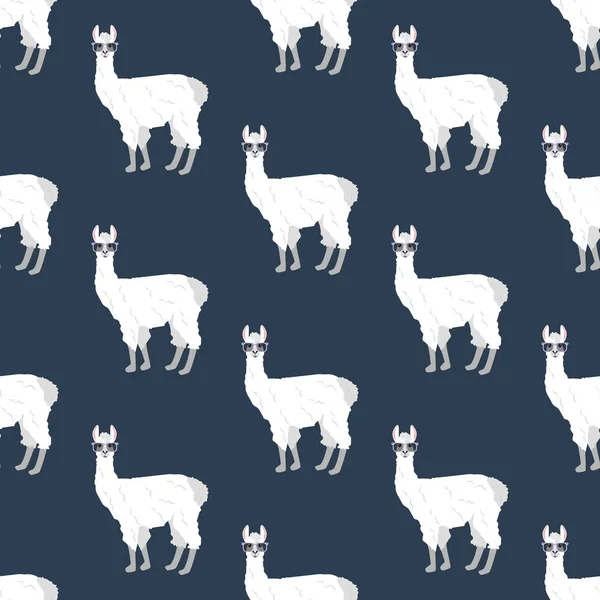 Lamas Brille Mit Nahtlosem Muster Auf Blauem Hintergrund Vektorillustration — Stockvektor