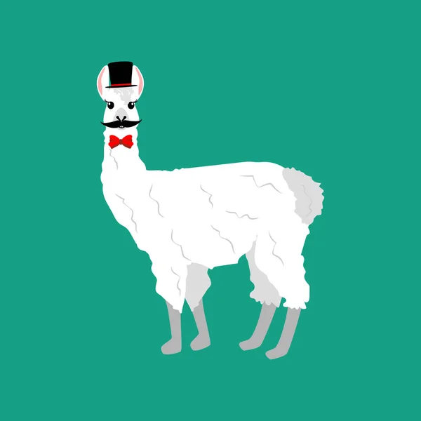 Lamas Mit Schnurrbart Auf Grünem Hintergrund Vektorillustration — Stockvektor