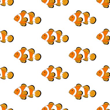 Beyaz arka plan üzerinde Amphiprion ocellaris palyaço balığı seamless modeli. Vektör çizim