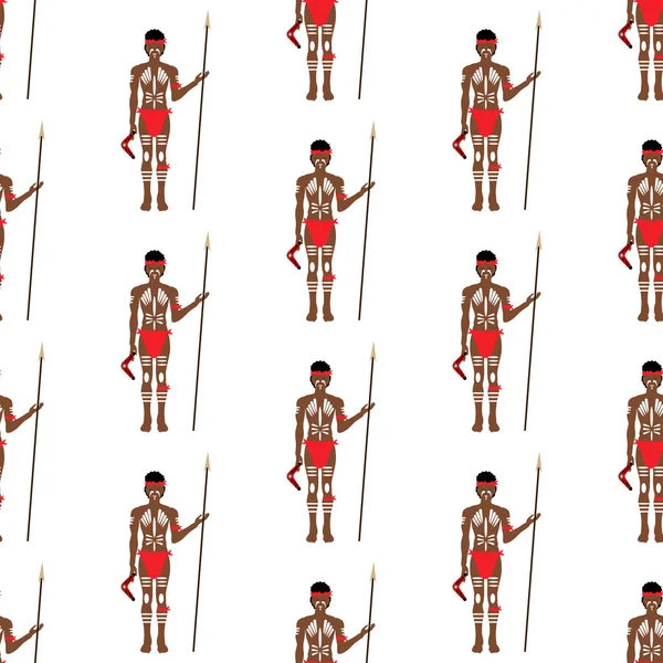 Australian Aborigine Seamless Pattern White Background Vector Illustration — Stock Vector