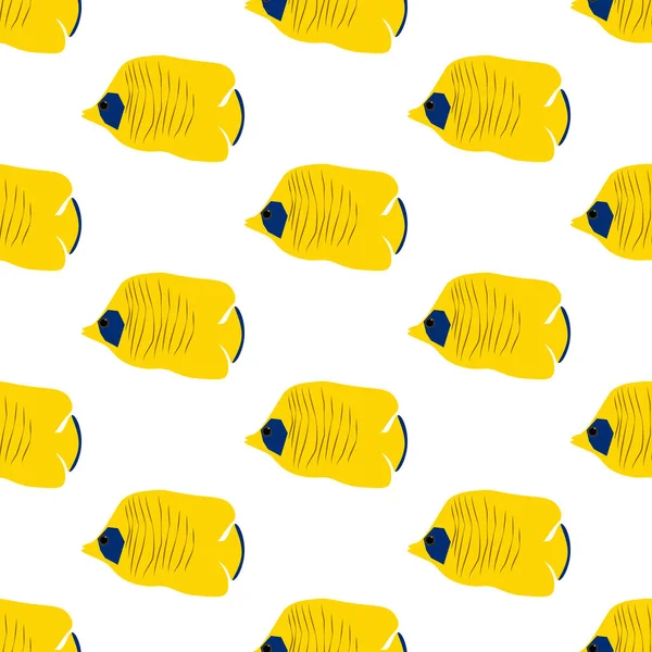 Chaetodon Auriga Butterflyfish Bezešvé Vzor Bílém Podkladu Vektorové Ilustrace — Stockový vektor