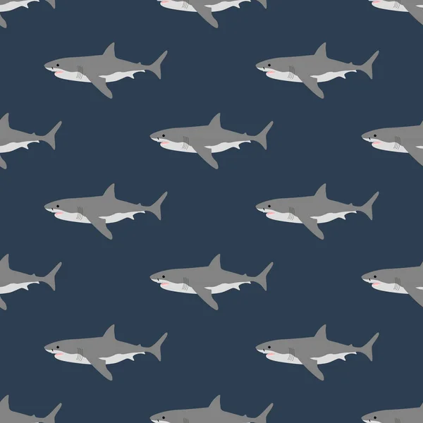 Padrão Sem Costura Tubarão Fundo Azul Ilustração Vetorial — Vetor de Stock