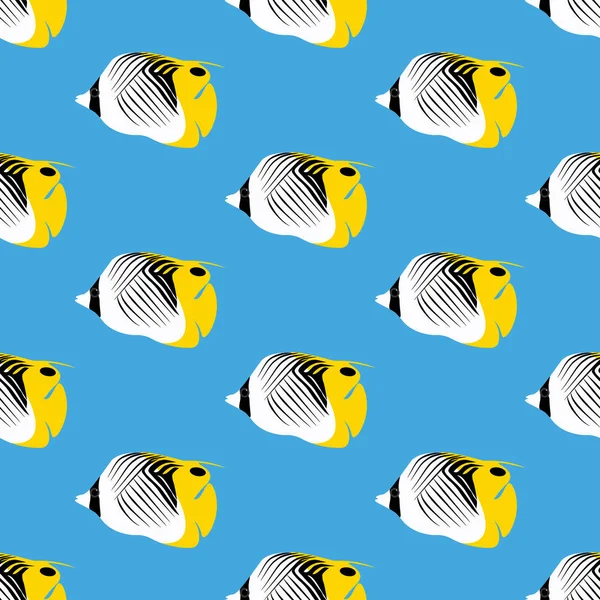 Treadfin Butterflyfish Padrão Sem Costura Fundo Azul Ilustração Vetorial — Vetor de Stock