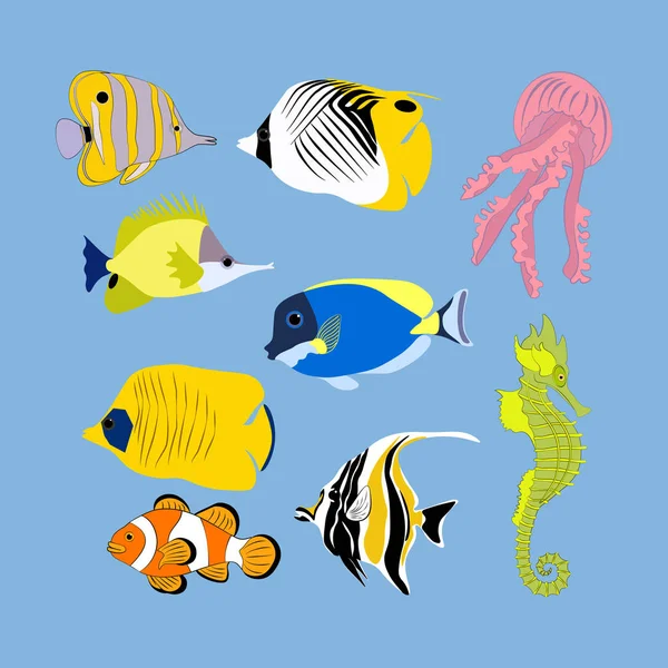 Тропические Рыбы Синем Фоне Векторная Иллюстрация — стоковый вектор