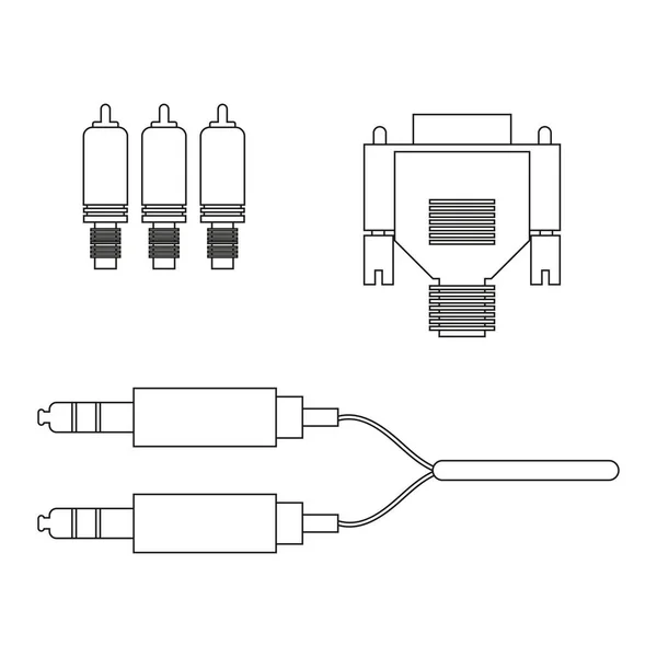 Câble Composant Aux Vga Sur Fond Blanc Illustration Vectorielle — Image vectorielle