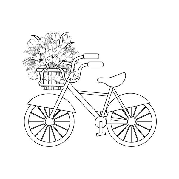 Bicicletta Con Fiori Primaverili Sullo Sfondo Bianco Illustrazione Vettoriale — Vettoriale Stock