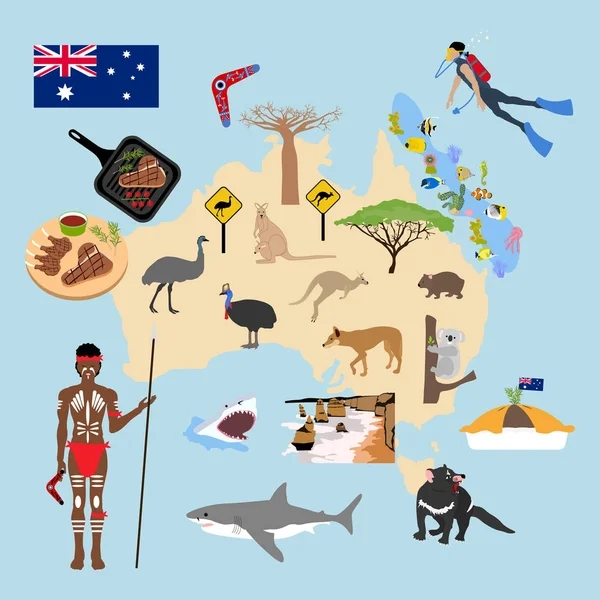 Australia Travel Blue Background Vector Illustration — Stock Vector