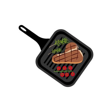 Beyaz arka plan, vektör çizim üzerinde ızgara tava biftek