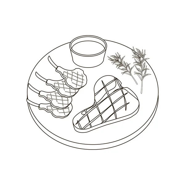 Steak Fleisch Malvorlagen Auf Dem Weißen Hintergrund