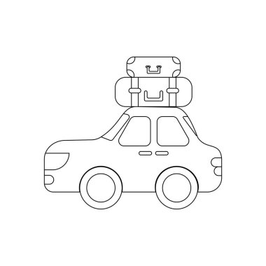 Beyaz arka plan üzerinde Bagajlı araba. Vektör çizim