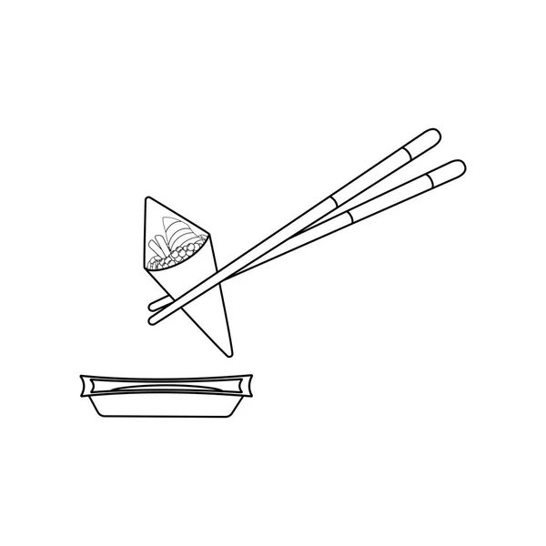 Ätpinnar Holding Cone Sushi Rulle Med Lax Och Kaviar Den — Stock vektor