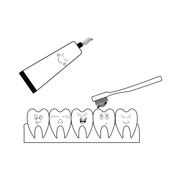 Kinderzähne Und Zahnpasta Auf Weißem Hintergrund Vektorillustration — Stockvektor