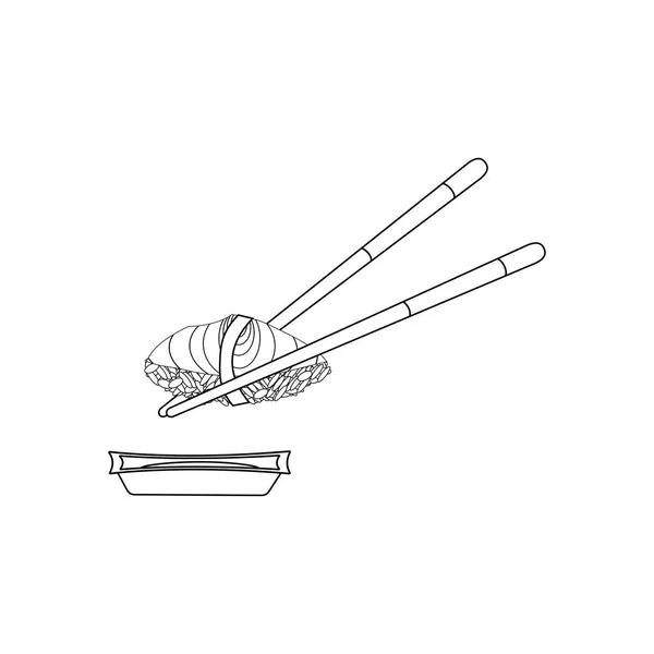 在白色背景下 用筷子捧着鲑鱼的寿司 矢量插图 — 图库矢量图片