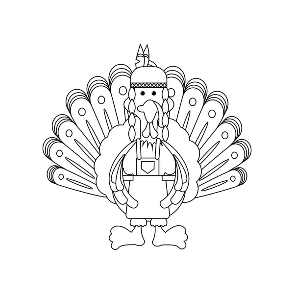 Dinde Indienne Thanksgiving Sur Fond Blanc Illustration Vectorielle — Image vectorielle