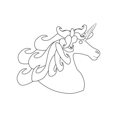 Tek boynuzlu at başı beyaz arka plan üzerinde. Vektör çizim