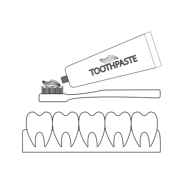 Zähne Und Zahnpasta Auf Weißem Hintergrund Vektorillustration — Stockvektor
