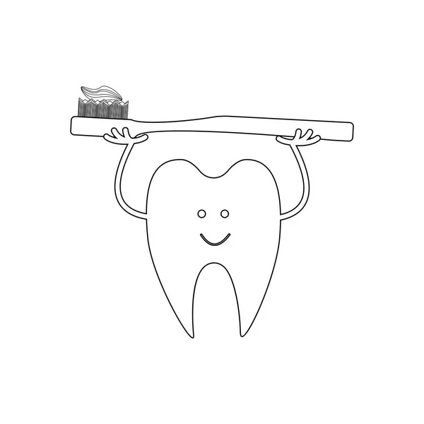 Zahn Mit Zahnbürste Auf Weißem Hintergrund Vektorillustration — Stockvektor