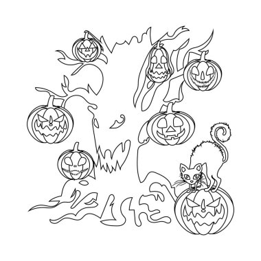 Kötü ağaç ve balkabağı beyaz arka plan üzerinde. Vektör çizim