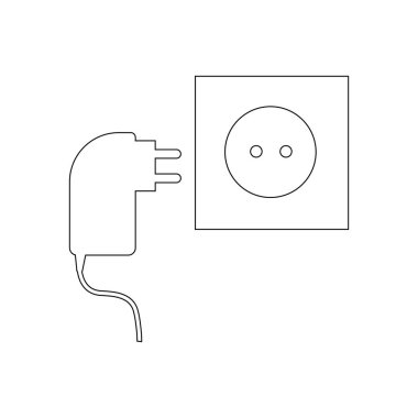 Güç kablosunu ve güç soketine ve beyaz arka plan. Vektör çizim