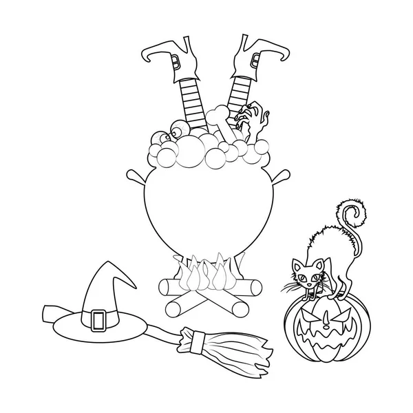 Chaudron Sorcière Halloween Sur Fond Blanc Illustration Vectorielle — Image vectorielle