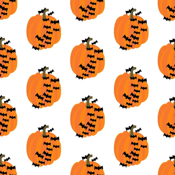 Modello Senza Cuciture Zucca Halloween Sullo Sfondo Bianco Illustrazione Vettoriale — Vettoriale Stock