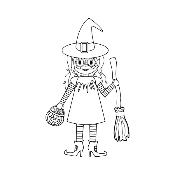 Маленький Ведьмин Хэллоуин Белом Фоне Векторная Иллюстрация — стоковый вектор