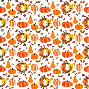 Beyaz arka plan üzerinde sonbahar seamless modeli. Vektör çizim