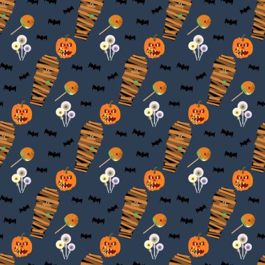 Cadılar Bayramı seamless modeli mavi zemin üzerine. Vektör çizim