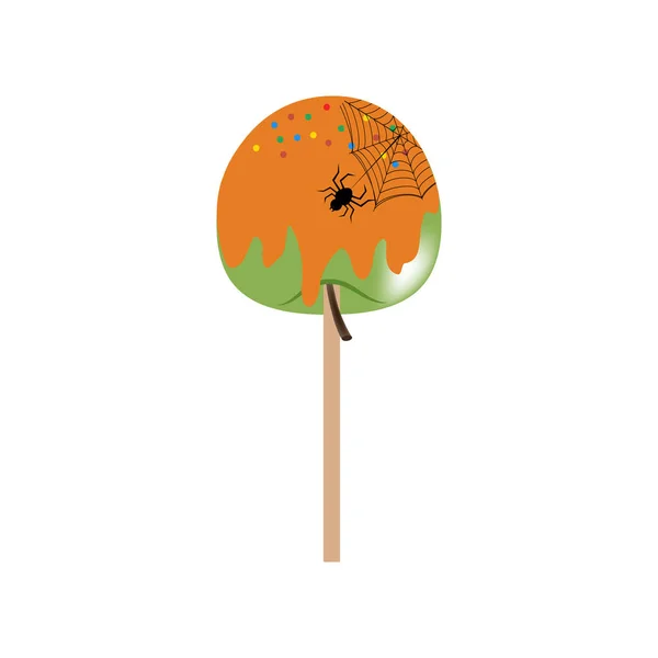 Pomme Halloween Caramel Sur Fond Blanc Illustration Vectorielle — Image vectorielle