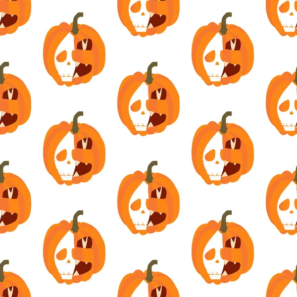 Modello Senza Cuciture Zucca Halloween Sullo Sfondo Bianco Illustrazione Vettoriale — Vettoriale Stock