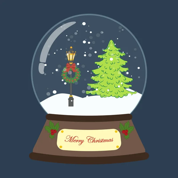 Christmas snow globe on the blue background. Vector illustration