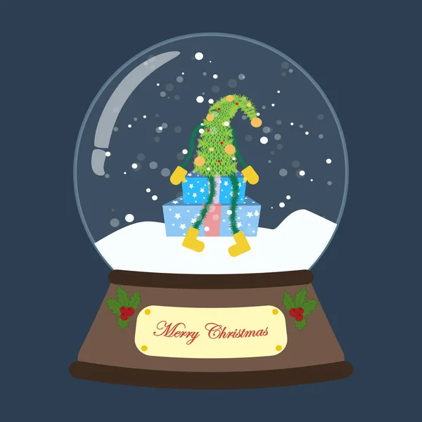 Christmas snow globe on the blue background. Vector illustration