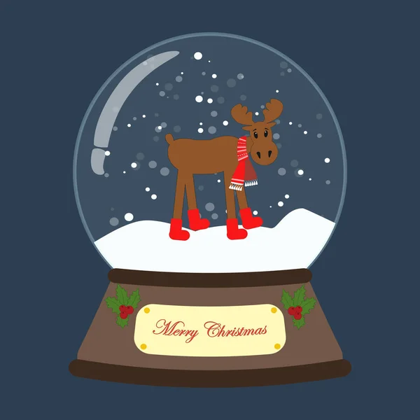 Christmas Snow Globe Łosia Niebieskim Tle Ilustracja Wektorowa — Wektor stockowy