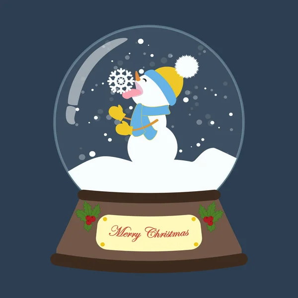Boule Neige Noël Avec Bonhomme Neige Sur Fond Bleu Illustration — Image vectorielle