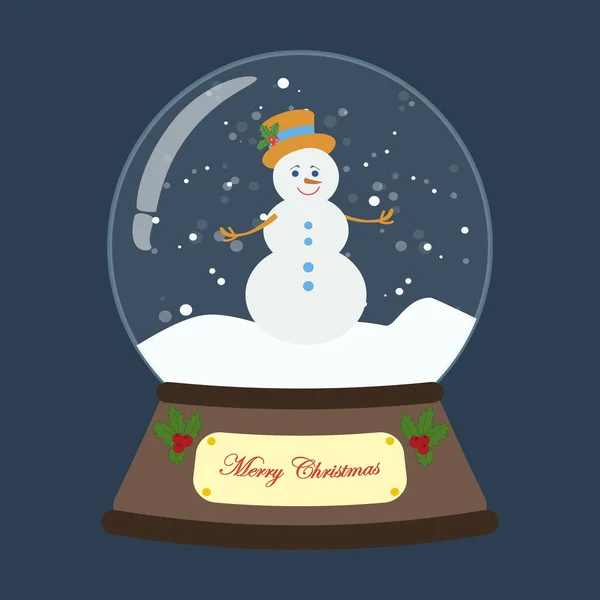 Bola Nieve Navidad Con Muñeco Nieve Fondo Azul Ilustración Vectorial — Vector de stock