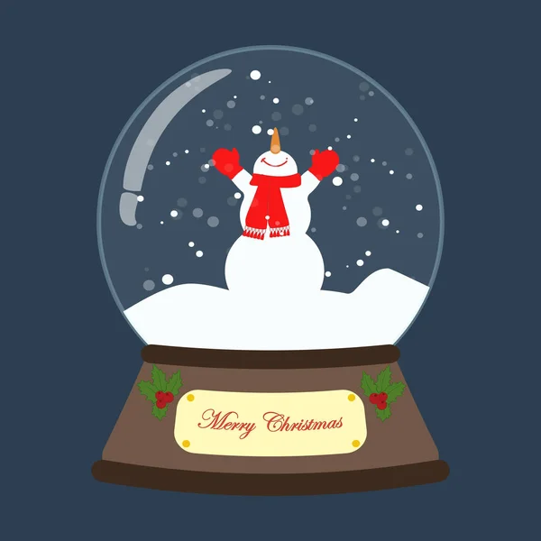 Christmas Snow Globe Med Snögubbe Blå Bakgrund Vektorillustration — Stock vektor