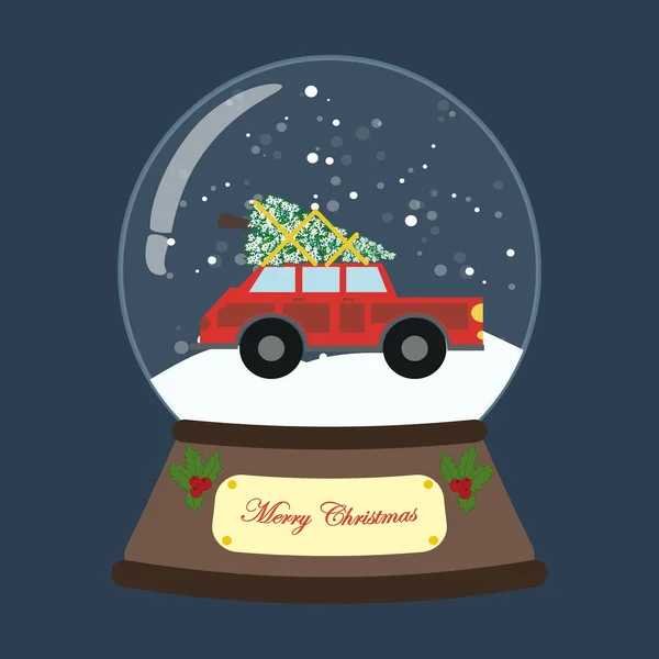 Різдвяний Сніговий Глобус Вантажівкою Синьому Фоні Векторні Ілюстрації — стоковий вектор