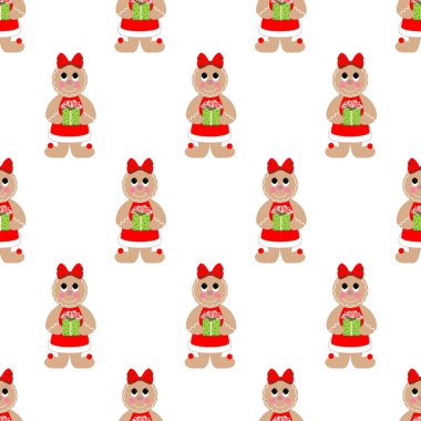 Zencefilli kurabiye adam Dikişsiz desen beyaz arka plan üzerinde. Vektör çizim