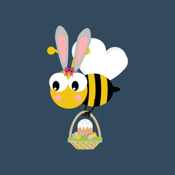 Wielkanoc Pszczoła Koszem Niebieskim Tle Ilustracja Wektorowa — Wektor stockowy