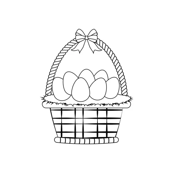 Basket with eggs outline — Stock Vector