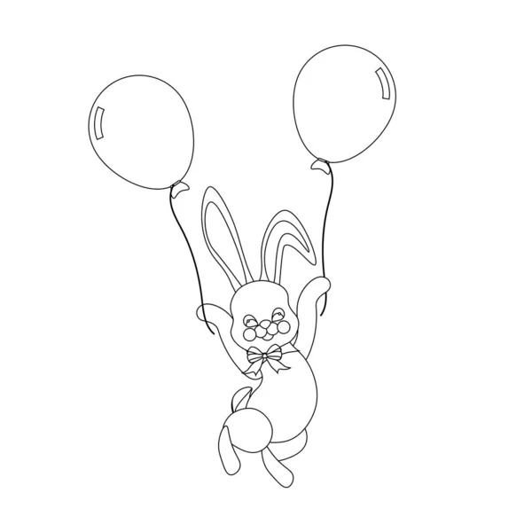 Easter Bunny z balonem zarys — Wektor stockowy