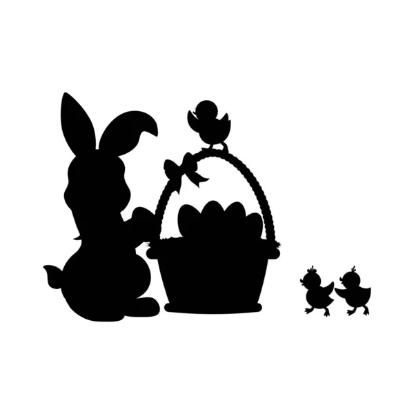 Silhouette lapin et poulet de Pâques — Image vectorielle