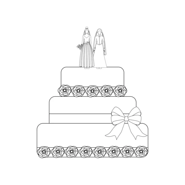 Samma kön Bröllops tårta kontur — Stock vektor