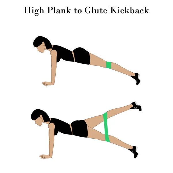 Hohe Planke zu Glute Kickback-Übung — Stockvektor