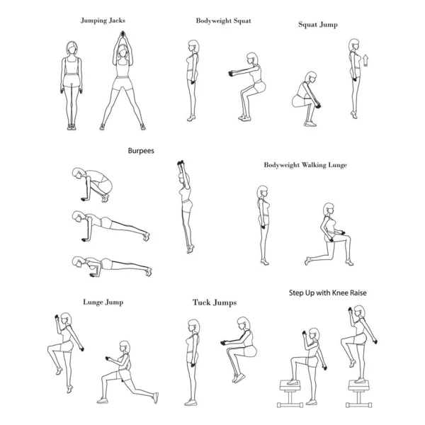 Exercícios de treino de queima de gordura — Vetor de Stock