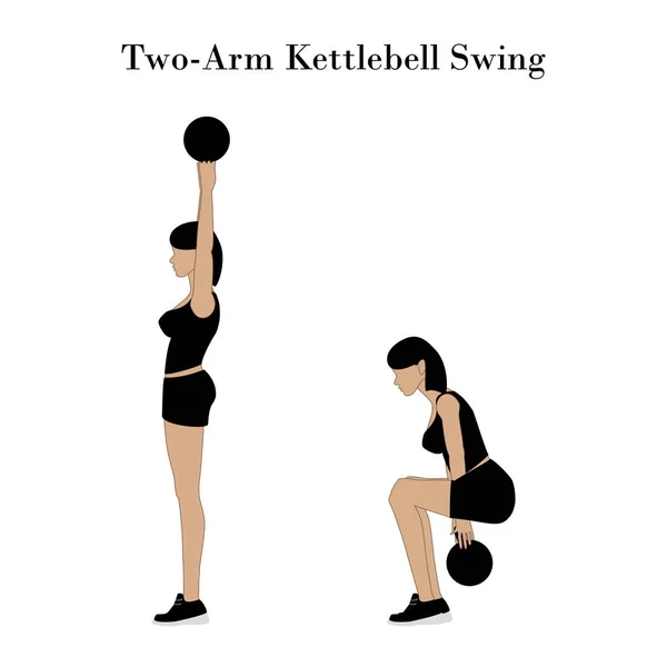 Dos ejercicios de swing kettlebell armados — Vector de stock