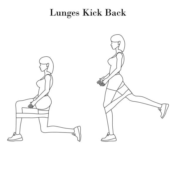 Lunges kick back illustration contour — Image vectorielle