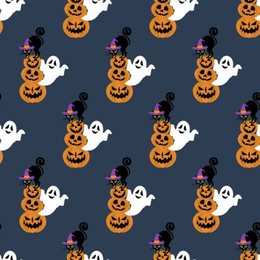 Cadı şapka sorunsuz desen Halloween kedi