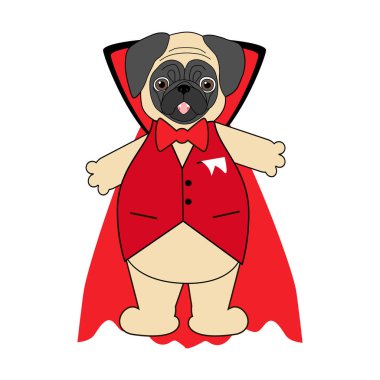 Cadılar Bayramı vampir pug illüstrasyon