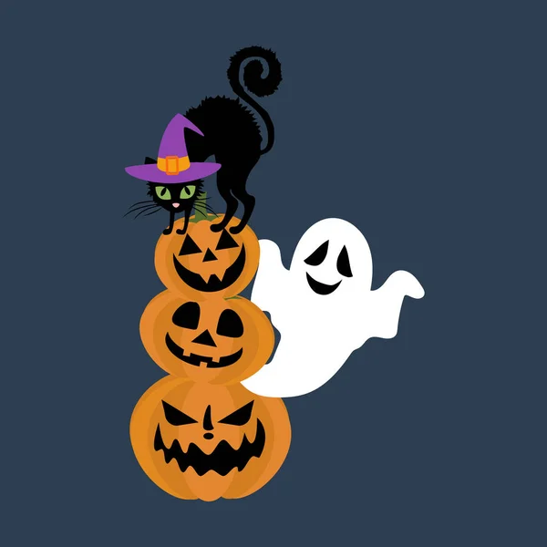 Halloween kat in Witch hat illustratie — Stockvector